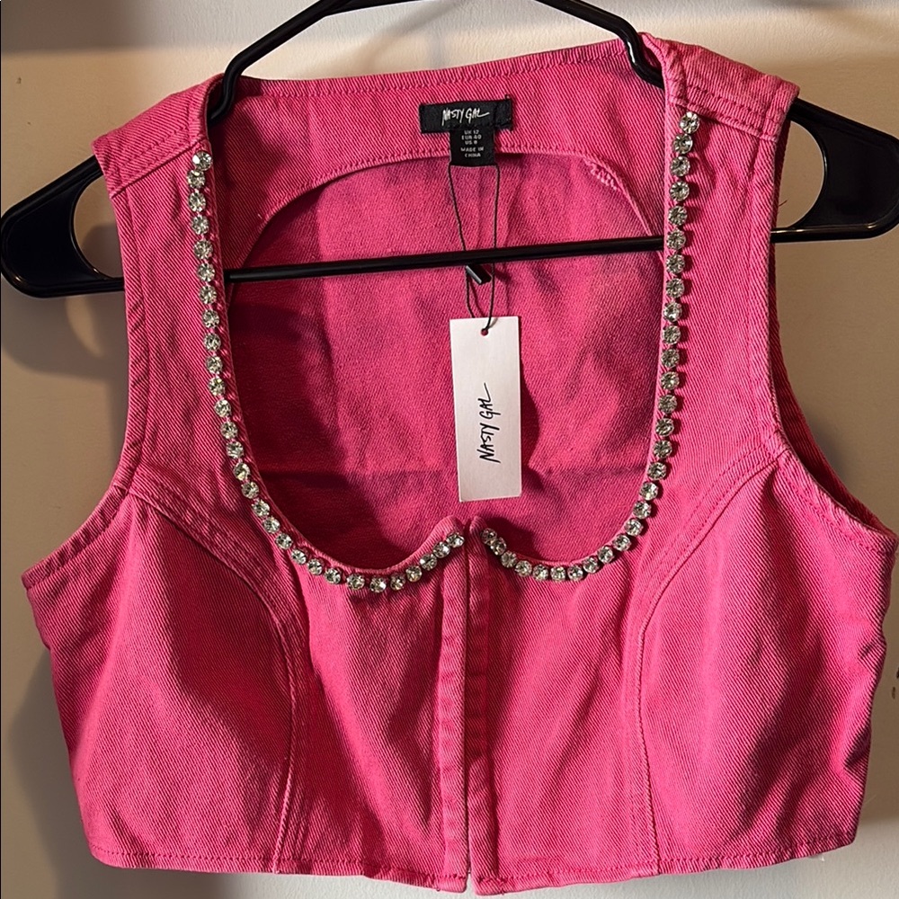 nasty gal Diamante trim twill crop top